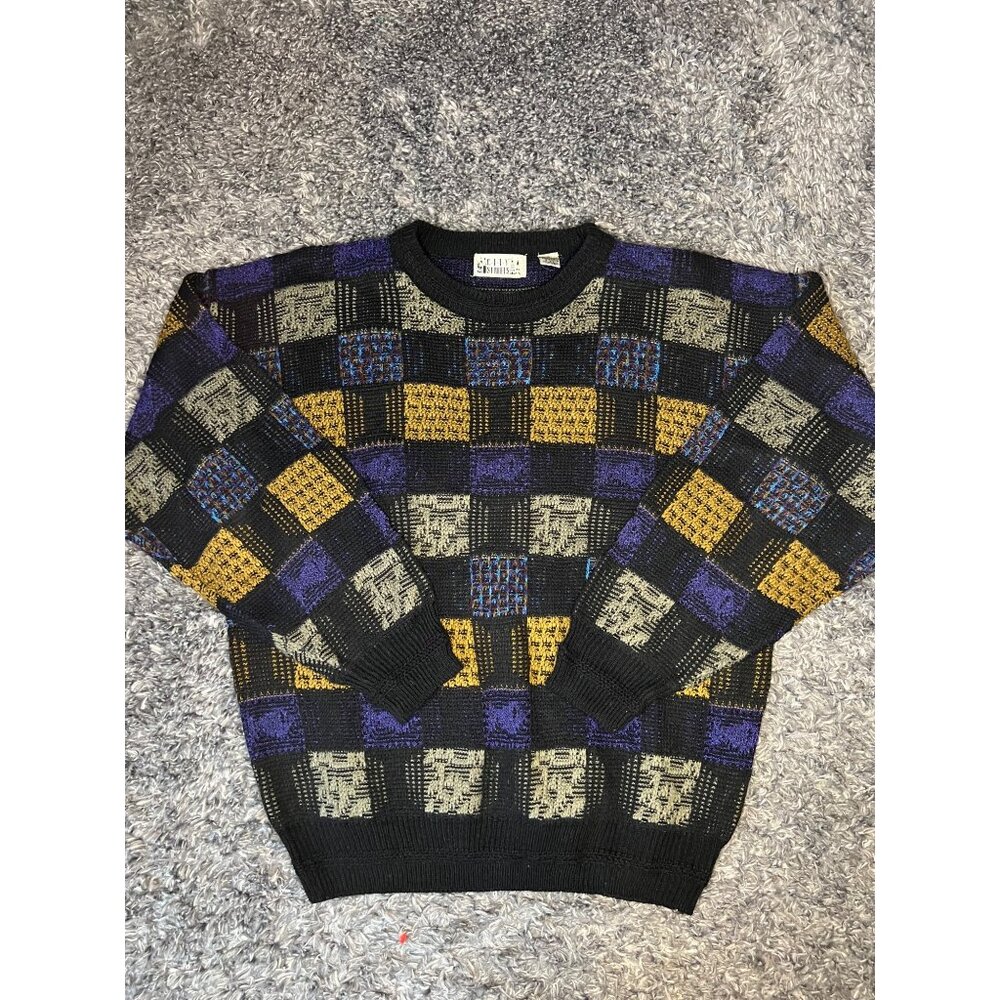Vintage Knit Wear Black Colored Checkered Sweater L3
